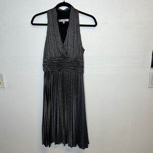 Evan Picone Petite Black Gold Pleated Party Dress